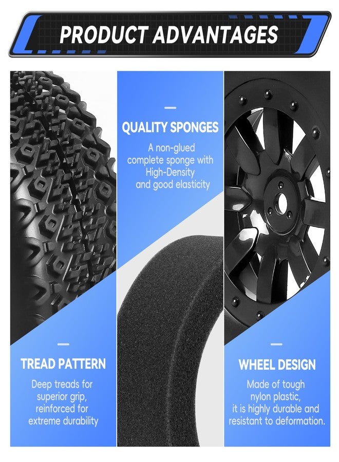 AllinRC RC Short Course Truck Tires 1/10 Scale, High-Performance Pre-glued RC Wheel Rim and Tires Set 12mm Hex with Foam Inserts for Traxxas Slash 4X4 2WD HPI VKAR Redcat HSP LRP 4PCS (Style B) - Image 3